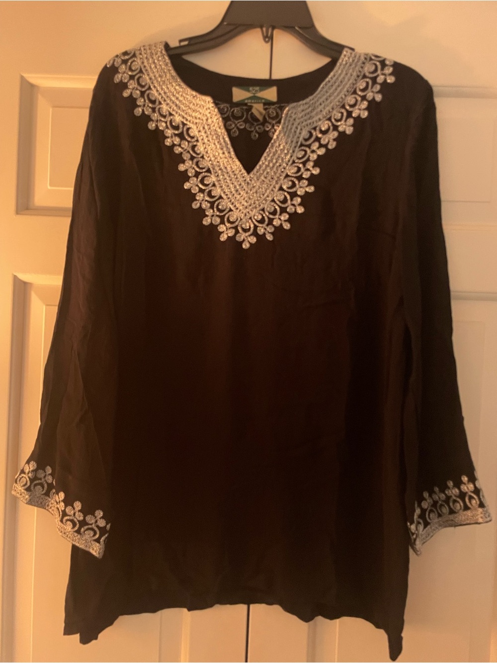 XOXO Black Tunic with White Embroidered V-Neck